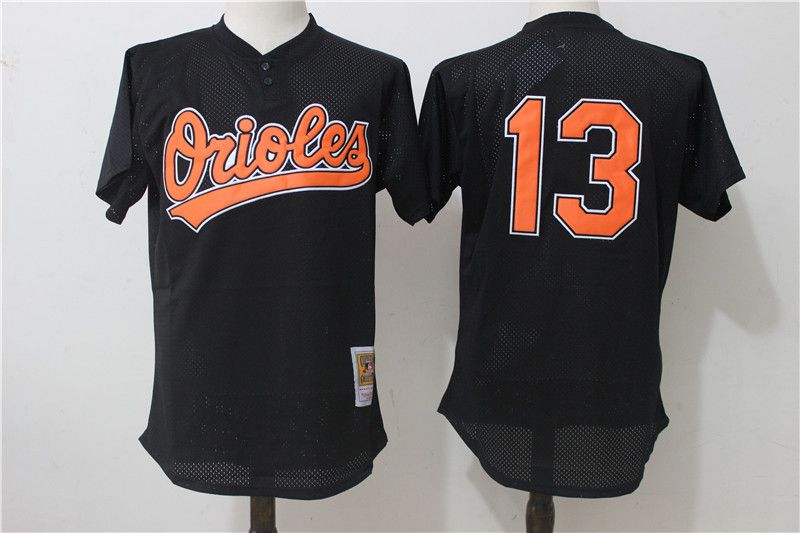 Men Baltimore Orioles 13 Manny Machado Black Mesh Throwback MLB Jerseys